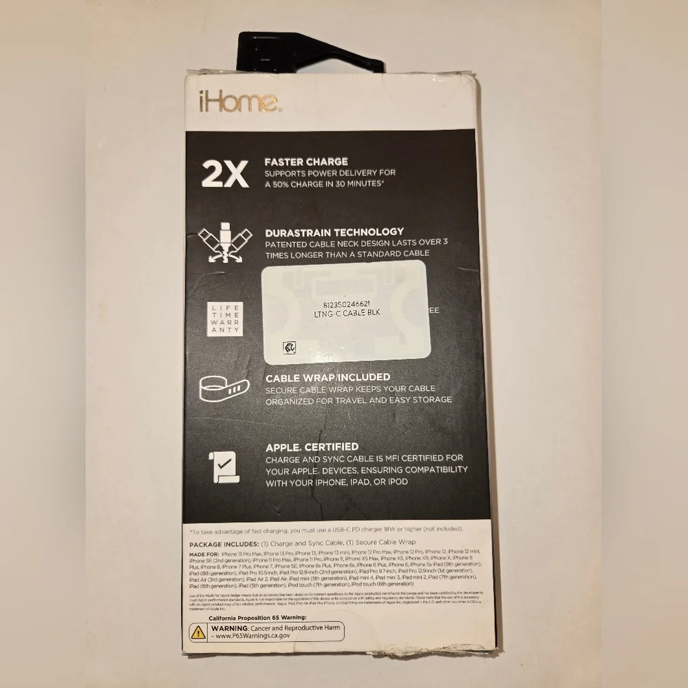 iHome Black Lightning to USB-C Cable